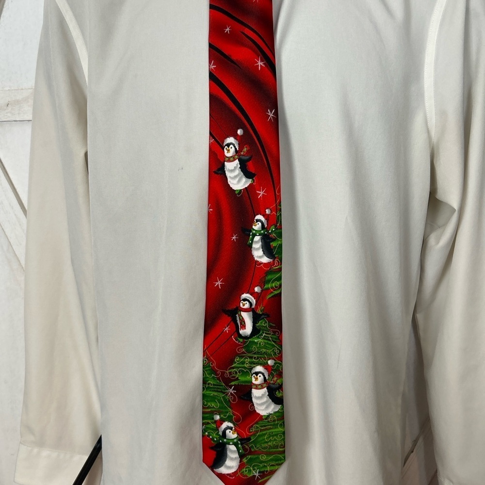 J. Garcia Red Tie with Penguin Design